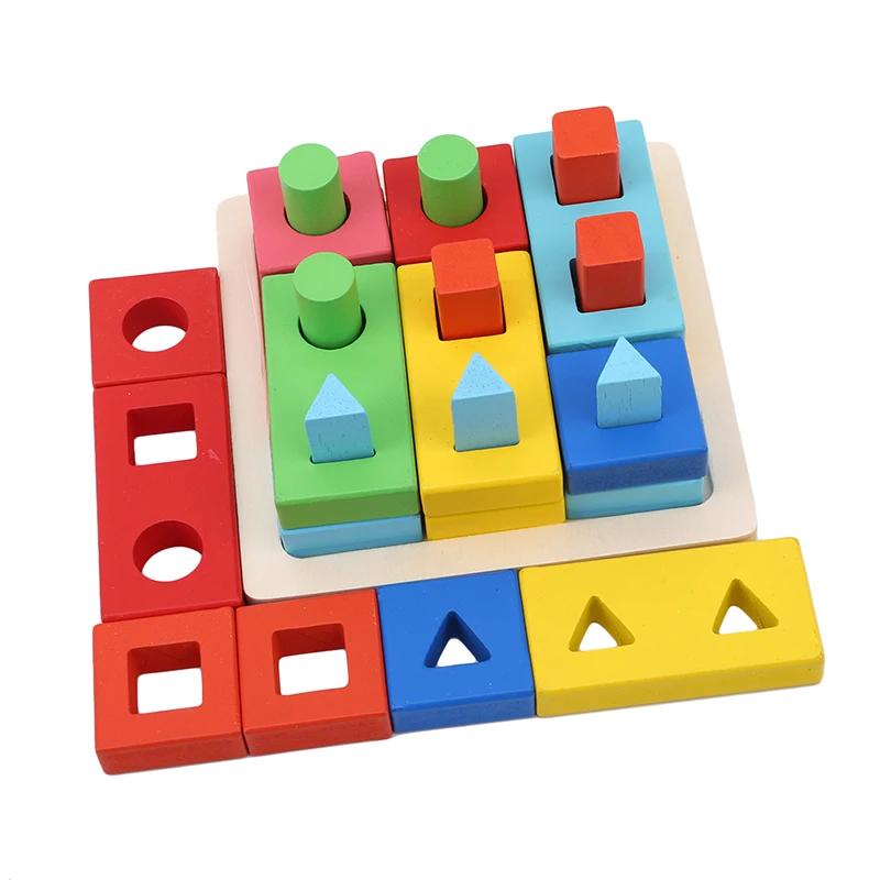 Wooden Building Blocks Geometric Intelligence Board Baby Educational Toys Shape Matching Columns Teaching Toy | Игрушки и хобби