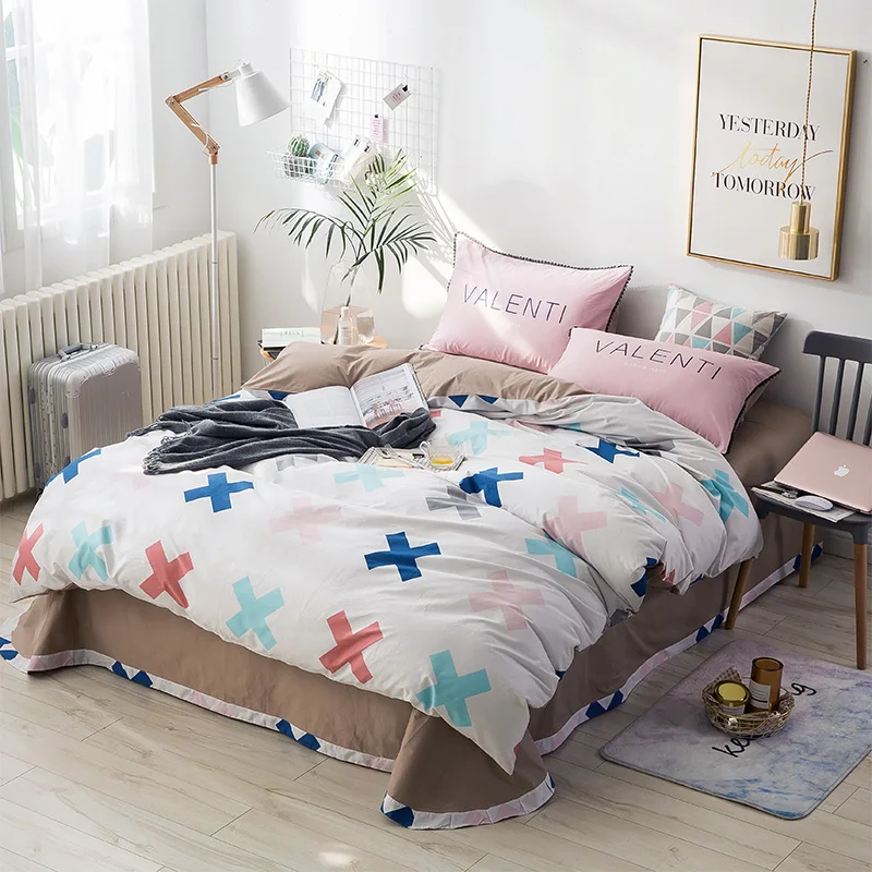 Fashion Color Cross Pattern 100% Cotton Home Textile Bed Linens 4Pcs Bedding Sets Bed Set Duvet Cover Bed Sheet Mans Cover Set
Fashion Color Cross Pattern 100% Cotton Home Textile Bed Linens 4Pcs Bedding Sets Bed Set Duvet Cover Bed Sheet Mans Cover Set