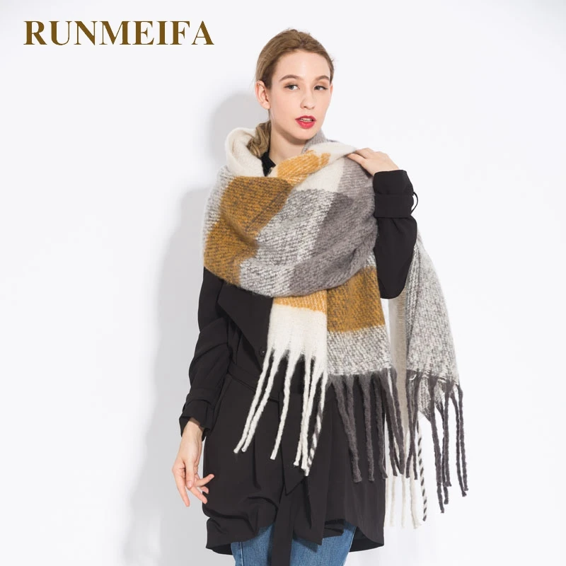 Фото RUNMEIFA новые модные клетчатые шарфы теплые шали и обертывания для женщин зимние