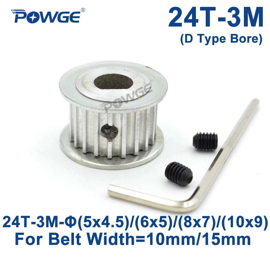 

POWGE 24 Teeth HTD 3M Timing Pulley D Type Bore 5x4.5/6x5/8x7/10x9mm for Width 10/15mm 3M synchronous belt HTD3M 24Teeth 24T