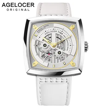 

Swiss Brand AGELOCER Ladies Mechanical Watch Women Wristwatches Skeleton Square Watches Leather Strap Gift +BOX 5609A10