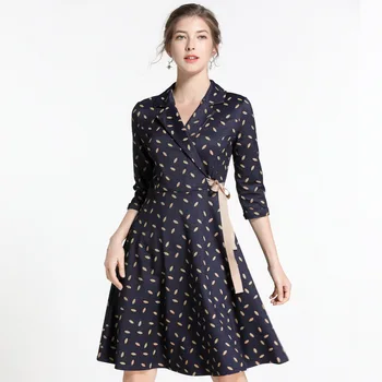 2019 Spring Printed Casual Slim Women OL Ball gown dress elegant Party Dress Notched collar waist ties Vestidos Plus size M-5XL
2019 Spring Printed Casual Slim Women OL Ball gown dress elegant Party Dress Notched collar waist ties Vestidos Plus size M-5XL