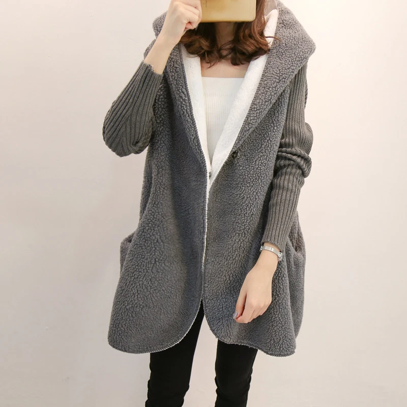 2018 Autumn Winter New Korean Loose Lamb Plush Sweater Coat Long Large Size Hooded Women's Thicken Knit Sweater Cardigan LQ525
2018 Autumn Winter New Korean Loose Lamb Plush Sweater Coat Long Large Size Hooded Women's Thicken Knit Sweater Cardigan LQ525