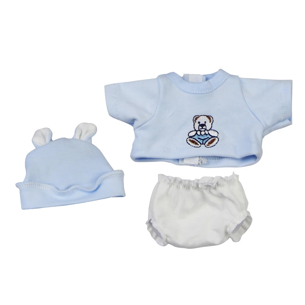 10inch-11inch Infant Newborn Baby Girl Doll Clothes Bear Printed Shirt Underwear Hat Suit Suitable for 10''-11'' Baby Girl Doll