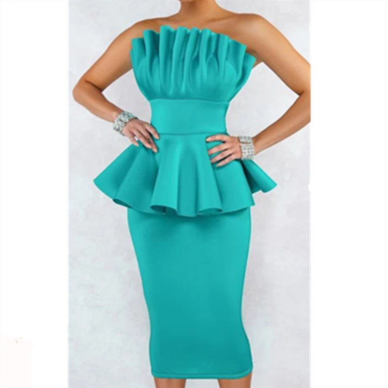 Slash neck tube top party dress fashion draped ruffled solid color ladies dress sexy women's summer new ruffled wrap dress 
Slash neck tube top party dress fashion draped ruffled solid color ladies dress sexy women's summer new ruffled wrap dress