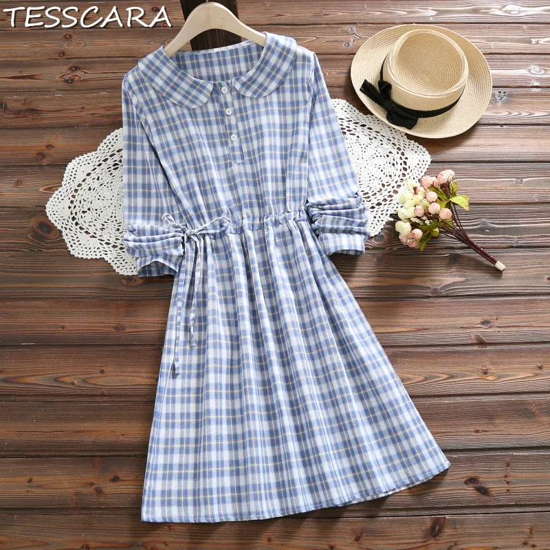 TESSCARA Women Spring Casual Autumn Cotton Shirt Dress Female Fashion Blue Plaid Designer Vestidos Korean Sweet Girl Robe Femme
TESSCARA Women Spring Casual Autumn Cotton Shirt Dress Female Fashion Blue Plaid Designer Vestidos Korean Sweet Girl Robe Femme