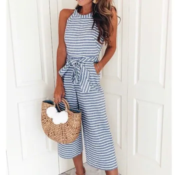 2018 Summer Fashion Women Striped Waist Belted Ankle-Length Wide Leg Jumpsuit Halter Neck Casual Jumpsuit
2018 Summer Fashion Women Striped Waist Belted Ankle-Length Wide Leg Jumpsuit Halter Neck Casual Jumpsuit