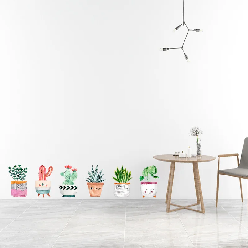 

6Pcs/Set Cute Style Potted Plants Combination Wall Sticker Living Room Home Decoration Bedroom Art Decals Stickers Wallpaper