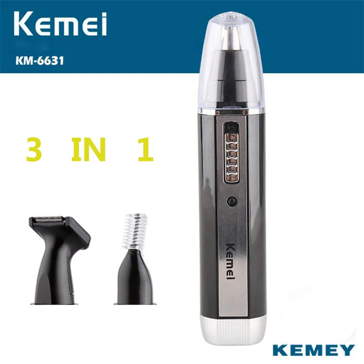 kemei 3 in 1 rechargeable nose trimmer electric women face care shaving trimmer for nose & ear men's ear nose hair cutter