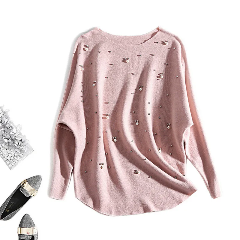 2019 Spring Autumn Korean Fashion Cute Beading Pearl Sweaters Knitted Pullovers Women Slash Neck Batwing Sleeve Knitwear Jumpers
2019 Spring Autumn Korean Fashion Cute Beading Pearl Sweaters Knitted Pullovers Women Slash Neck Batwing Sleeve Knitwear Jumpers