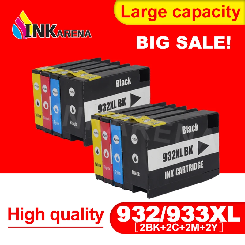 INKARENA 8Pcs Compatible Ink Cartridge For HP 932 933 XL For HP932 Officejet 6100 6600 6700 7110 7610 7612 7510 7512 Printer
INKARENA 8Pcs Compatible Ink Cartridge For HP 932 933 XL For HP932 Officejet 6100 6600 6700 7110 7610 7612 7510 7512 Printer