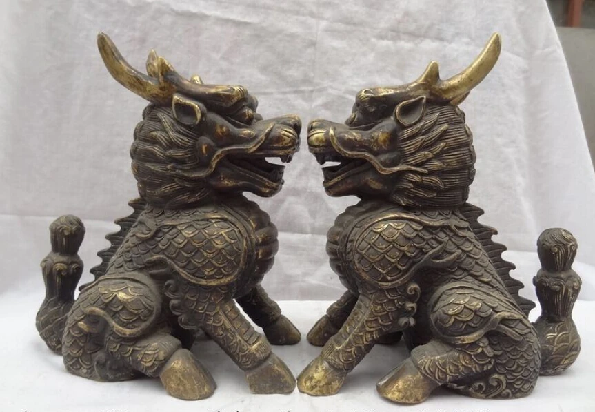 8" China Chinese Bronze Buddhism Wealth Coin FengShui Dragon Kylin Statue Pair
8" China Chinese Bronze Buddhism Wealth Coin FengShui Dragon Kylin Statue Pair