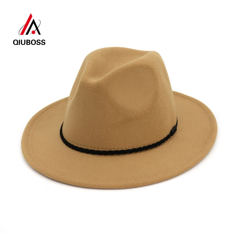 QIUBOSS Fashion Vintage Ladies Wool Felt Mens Fedora Trilby Hat Simply Braided Rope Decorated Panama Flat Brim Jazz Formal Hats
QIUBOSS Fashion Vintage Ladies Wool Felt Mens Fedora Trilby Hat Simply Braided Rope Decorated Panama Flat Brim Jazz Formal Hats