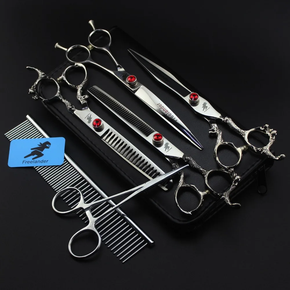 7 inch Dragon Handle Professional Pet scissors sets,JP440C,61HRC,Straight , Thinning , Curved scissors sets ,5PCS/package
7 inch Dragon Handle Professional Pet scissors sets,JP440C,61HRC,Straight , Thinning , Curved scissors sets ,5PCS/package