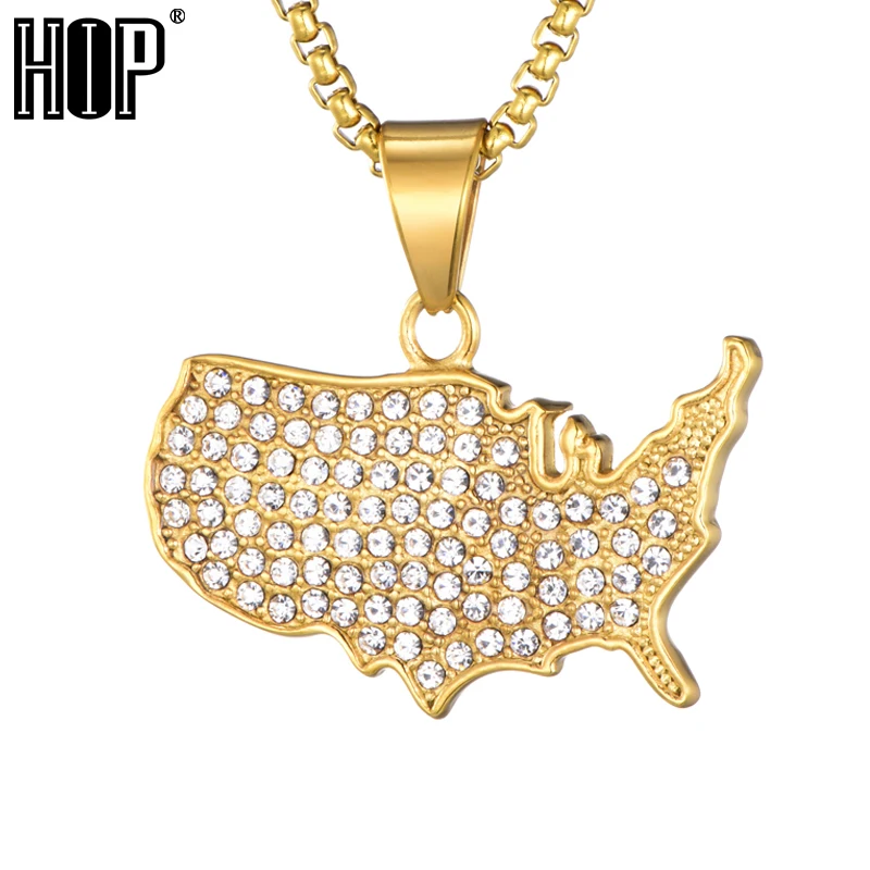 HIP Hop Gold Color Iced Out Bling Map Pendant Necklace Stainless Steel Chain Collares For Men Charm Jewelry
HIP Hop Gold Color Iced Out Bling Map Pendant Necklace Stainless Steel Chain Collares For Men Charm Jewelry