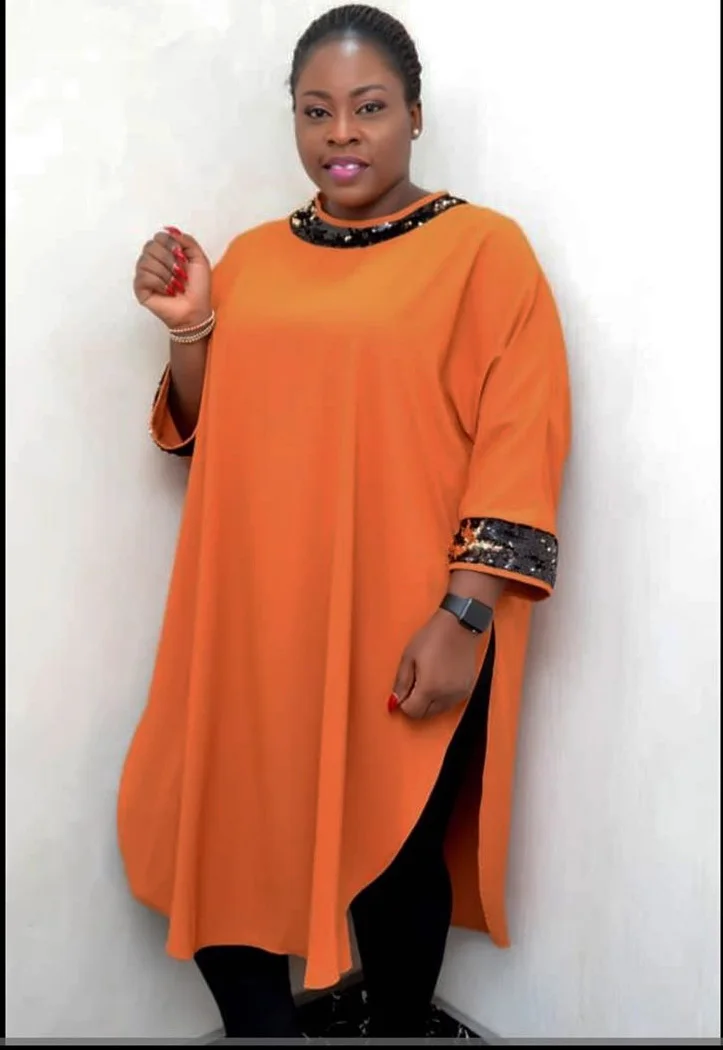 Bust 126 cm New African women's clothes Dashiki Round collar mid-sleeve sequins embellishment solid color loose Long coat
Bust 126 cm New African women's clothes Dashiki Round collar mid-sleeve sequins embellishment solid color loose Long coat