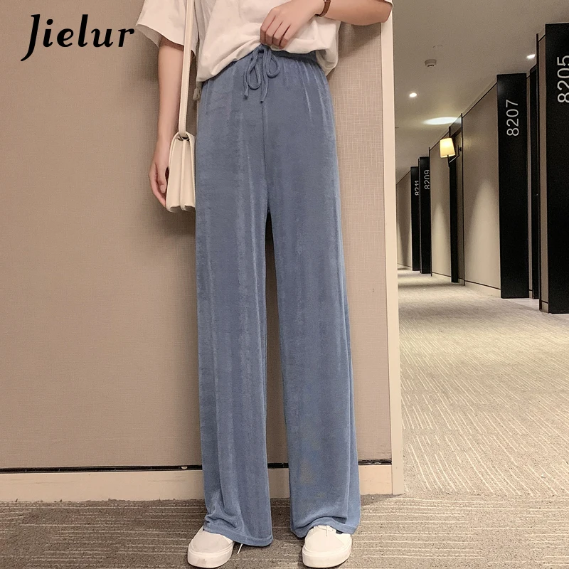 Jielur Women High Waist Pants Summer Ice Silk Knitted Straight Trousers 2019 Loose Casual Long Wide Leg Soild Color Pants Femme
Jielur Women High Waist Pants Summer Ice Silk Knitted Straight Trousers 2019 Loose Casual Long Wide Leg Soild Color Pants Femme