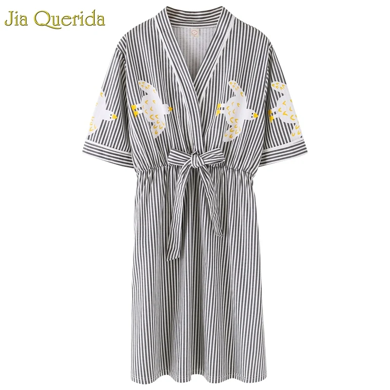Ladies Cotton Nightgown Lingerie Girl Japanese Kimono Style Dressing Gown Striped Cute Yellow Duck Printing Short Sleeve Nighty
Ladies Cotton Nightgown Lingerie Girl Japanese Kimono Style Dressing Gown Striped Cute Yellow Duck Printing Short Sleeve Nighty