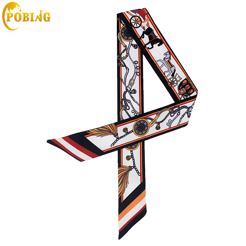 

POBING Brand Horse Print Bag Strap Scarf 2018 Womens Silk Scarf Fashion Head Scarf Headwear Long Scarves Bag Accessories 100*5CM