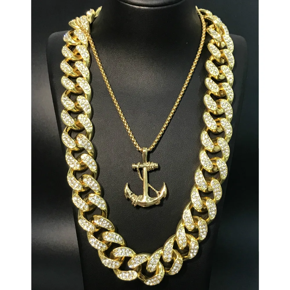 Hip Hop Men Necklace Gold Sliver Iced Out Crystal Miami Cuban Rock Pendant Necklace Set 2CM Hip Hop Street Dance King New 2019
Hip Hop Men Necklace Gold Sliver Iced Out Crystal Miami Cuban Rock Pendant Necklace Set 2CM Hip Hop Street Dance King New 2019