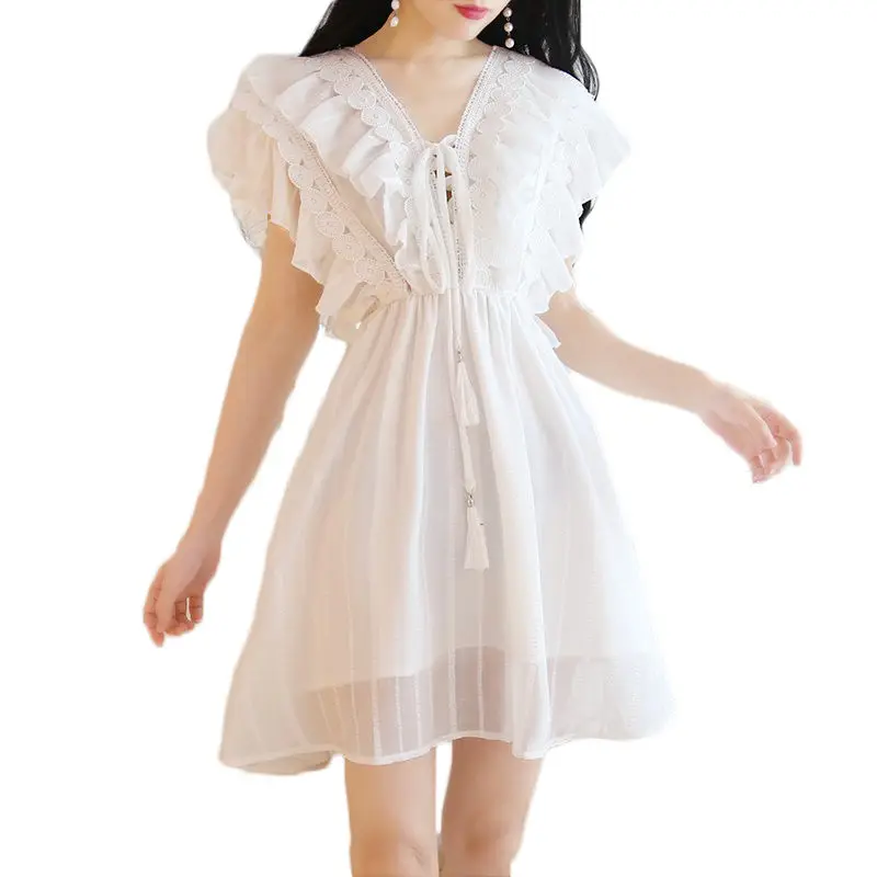Women Dresses Summer 2019 New Girls V-neck Mini Dress Short Sleeves High Waist Chiffon Elbise Elegant Evening White Dress f186
Women Dresses Summer 2019 New Girls V-neck Mini Dress Short Sleeves High Waist Chiffon Elbise Elegant Evening White Dress f186