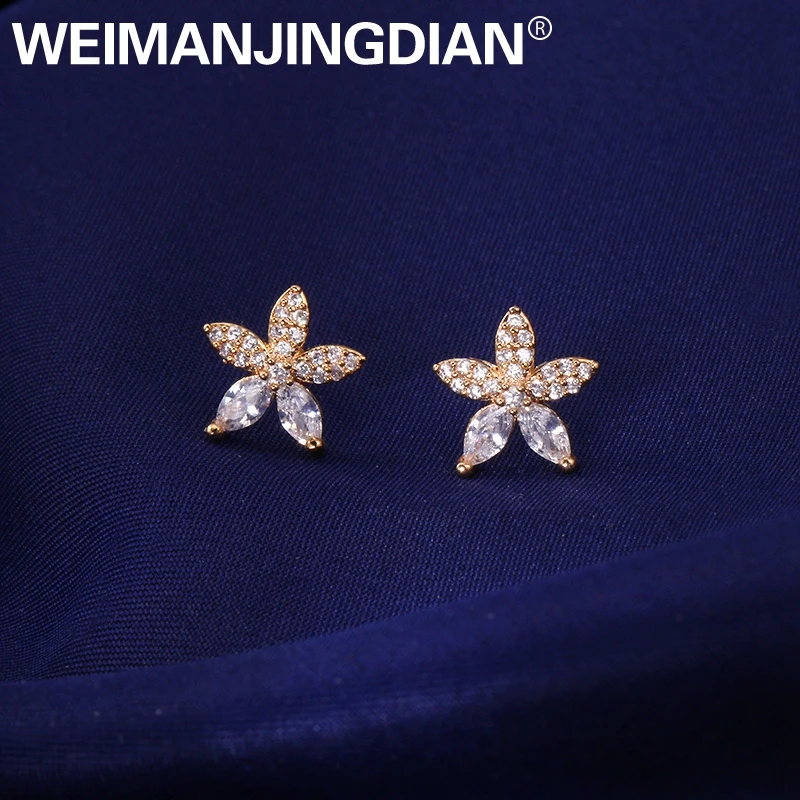 WEIMANJINGDIAN New Arrival Five Petals Flower Cubic Zirconia CZ Crystal Stud Earrings for Women
WEIMANJINGDIAN New Arrival Five Petals Flower Cubic Zirconia CZ Crystal Stud Earrings for Women