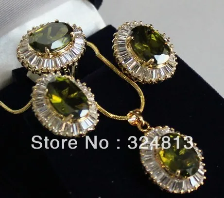 Selling Lovely Sets Selling Olive green crystal pendant necklace Stud earring Ring #2231
Selling Lovely Sets Selling Olive green crystal pendant necklace Stud earring Ring #2231