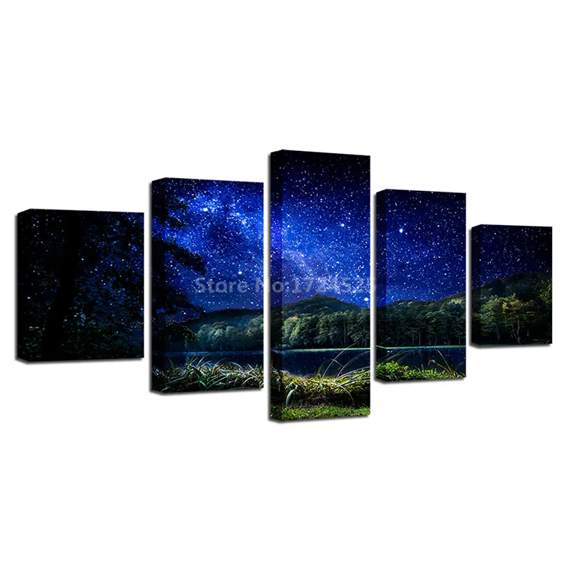 Canvas-Painting-Wall-Art-Abstract-Decor-Framework-5-Panel-Starry-Sky-Landscape-Modular-Pictures-For-Living (4)