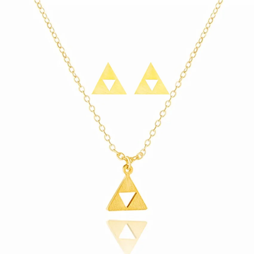 Classic Game Legend Of The Zelda Sign Geometric Triangle Stud Earrings Pendant Necklace Women Men Stainless Steel Jewelry Set
Classic Game Legend Of The Zelda Sign Geometric Triangle Stud Earrings Pendant Necklace Women Men Stainless Steel Jewelry Set