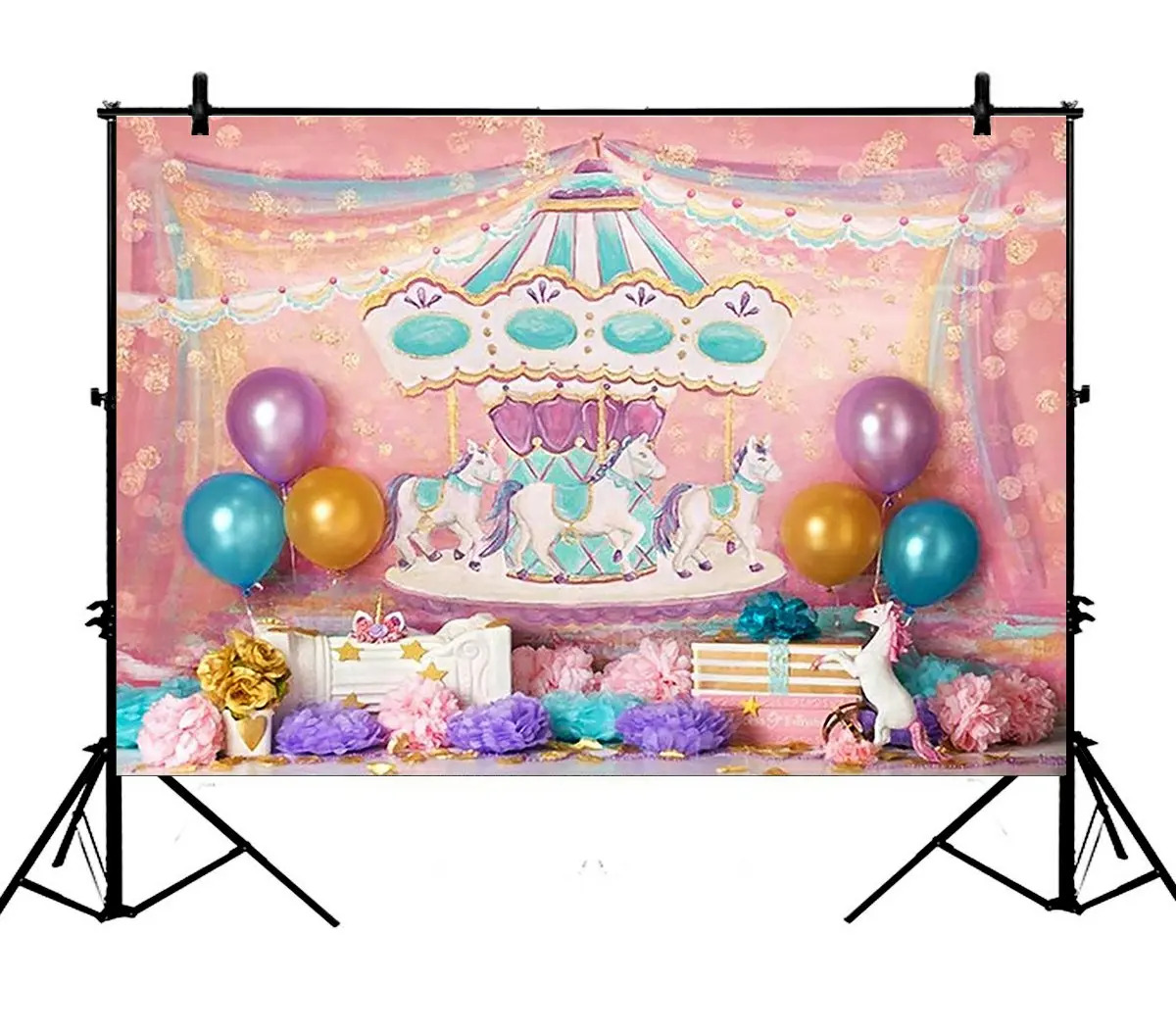 5x7ft Unicorn Birthday Pink Carousel Ribbon Ballon Polyester Photo Background Portrait Backdrop
5x7ft Unicorn Birthday Pink Carousel Ribbon Ballon Polyester Photo Background Portrait Backdrop