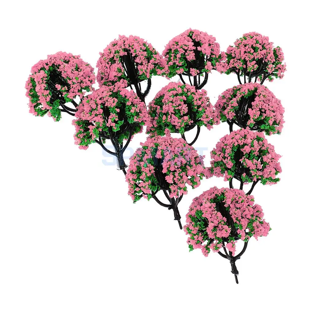 10pcs 1/200 Train Railroad Scene Scenery Landscape Model Trees Green HO Scale with Flowers Model Building Kits
