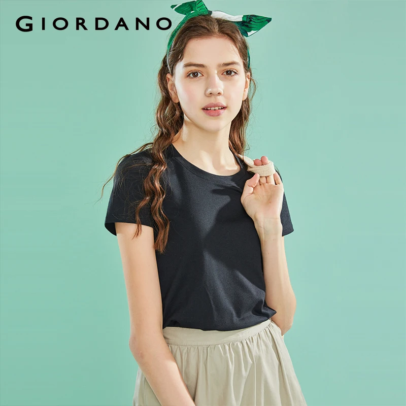 Giordano женская футболка Женская облегающая ребристая с круглым вырезом короткими