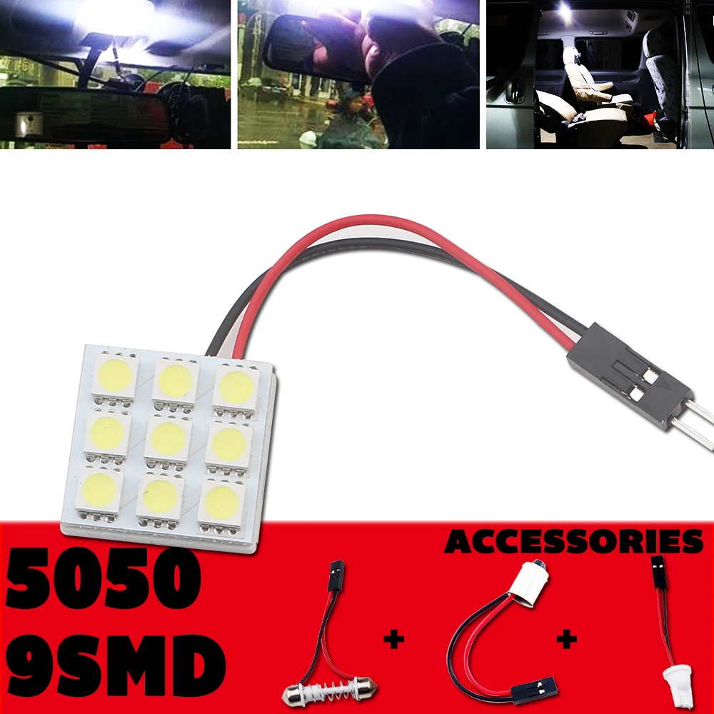 4pcs New 9 SMD 5050 LED Light Panel Pure White Car Auto Interior Lights Lamp Bulb Festoon Dome T10 BA9S 3 Adapters DC12V
4pcs New 9 SMD 5050 LED Light Panel Pure White Car Auto Interior Lights Lamp Bulb Festoon Dome T10 BA9S 3 Adapters DC12V