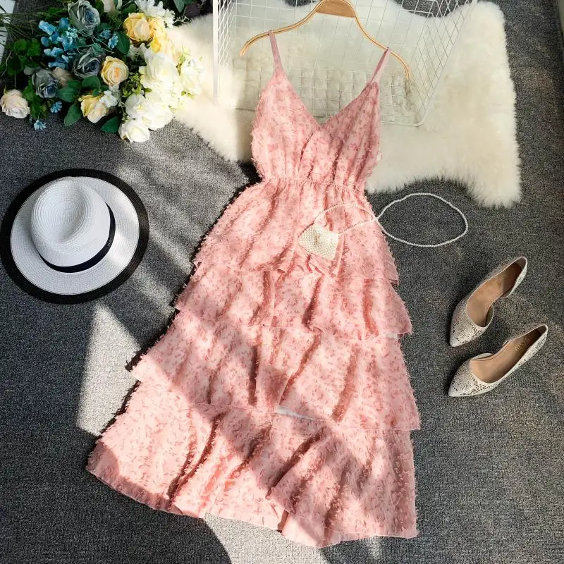 2019 summer new Women's strap V-neck layer ruffles tassel chiffon ball gown dress female elegant waist tiered dresses
2019 summer new Women's strap V-neck layer ruffles tassel chiffon ball gown dress female elegant waist tiered dresses