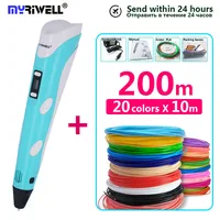 myriwell abs 3d pen 3d pens pla filament 1.75mm 20 color * 10m 3d printed pen-3d Children Christmas gift LED display drawing pen image