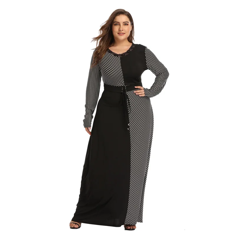 Autumn Women Maxi Dress Winter large size women's striped Splicing long-sleeved O-neck Long Female Dresses Plus Size Vestido
Autumn Women Maxi Dress Winter large size women's striped Splicing long-sleeved O-neck Long Female Dresses Plus Size Vestido