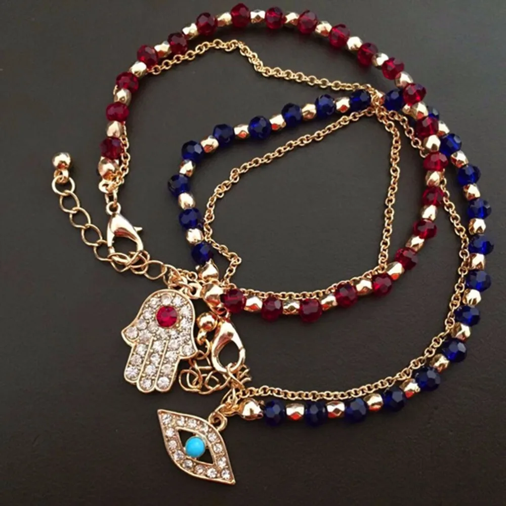 

Multilayer Red Blue Evil Eye Charms Bracelets & Bangles For Women Beads Turkish Pulseras Lucky Kabbalah Fatima Hamsa Hand