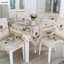 Vezon Новая мода полиэстер Атлас Вышивка Цветочные Скатерть Cutwork вышитые столовое белье ткань Полотенца Обложка Overlays(China)