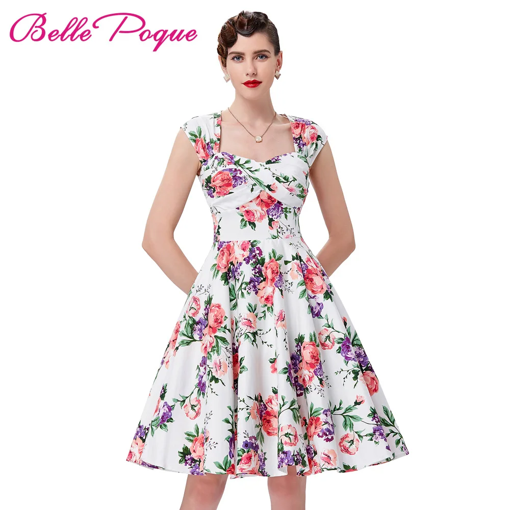 

Retro Vintage Dresses 1950s 60s Belle Poque Women Rockabilly Summer Dress 2018 Audrey Hepburn Cotton Hollowed Back Ruched Bodice