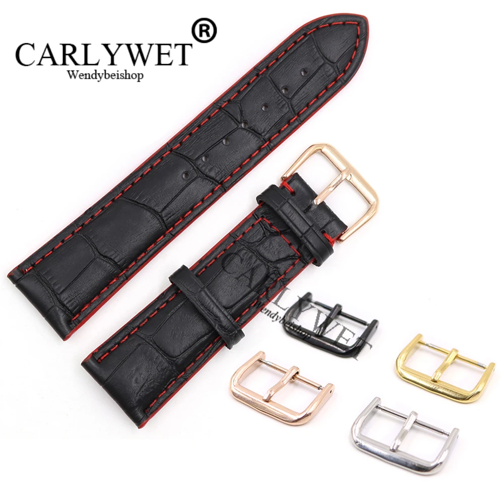 CARLYWET 18 20 22mm Black Real Leather Handmade Red Stitches Replacement Watch Band Strap With Silver Color Polished Buckle
CARLYWET 18 20 22mm Black Real Leather Handmade Red Stitches Replacement Watch Band Strap With Silver Color Polished Buckle