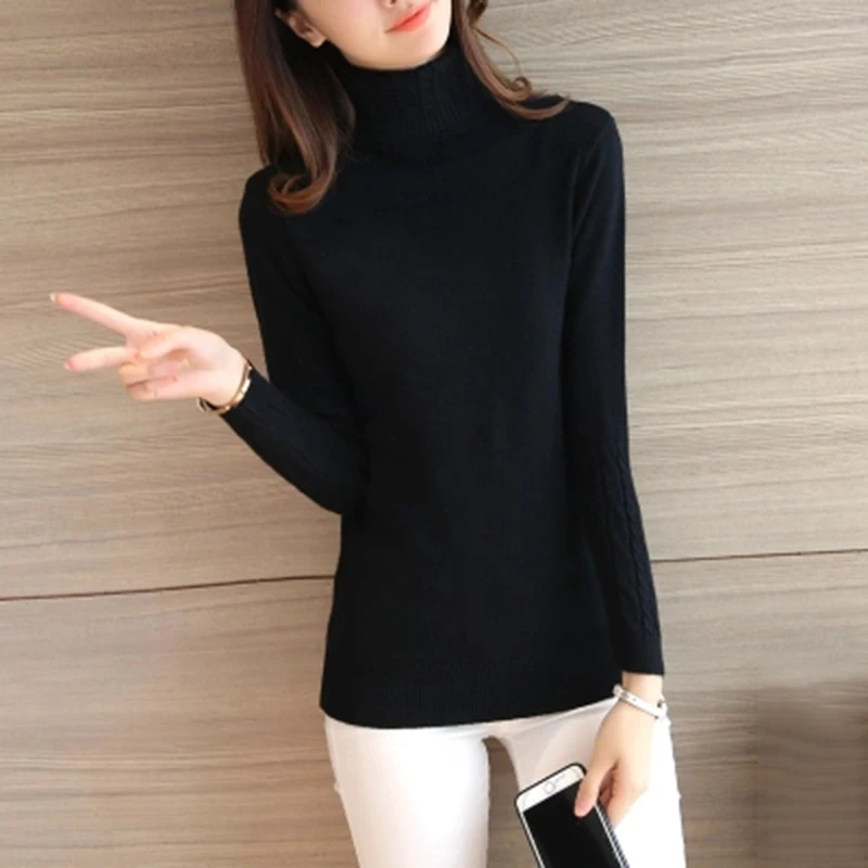2018 Fashion Autumn Winter Women Long Sleeve Knitted Sweater Korean Female Turtleneck Slim Warm Pullover F355 | Женская одежда