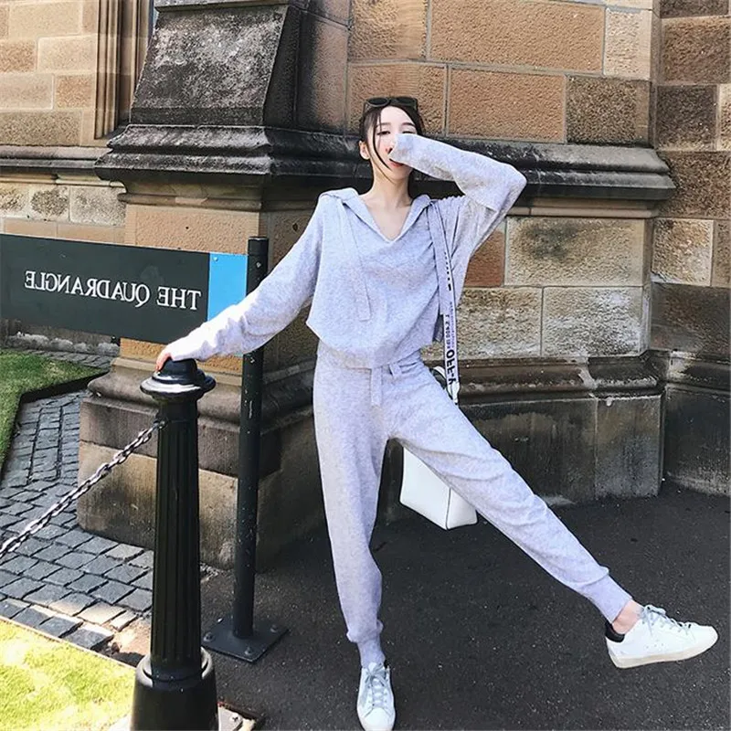 2019 Spring Autumn Brand New Fashion 2 Piece Set Women Sporting Suits Knit Hooded Pullover Pants Female Tracksuit Casual Outwer
2019 Spring Autumn Brand New Fashion 2 Piece Set Women Sporting Suits Knit Hooded Pullover Pants Female Tracksuit Casual Outwer