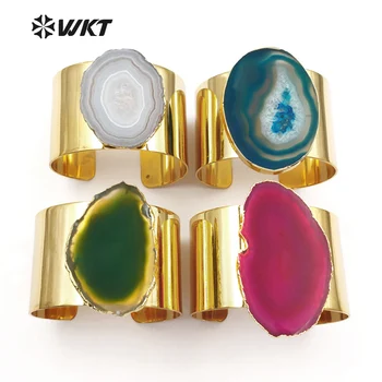 WT-B407 WKT wholesale big size gorgeous high polish slice stone bangle fashion gold color trim big stone cuff bangles jewelry 
WT-B407 WKT wholesale big size gorgeous high polish slice stone bangle fashion gold color trim big stone cuff bangles jewelry