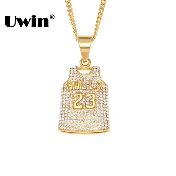 Uwin Number 23 Bull Jersey Vest Pendant Necklace Full Iced Out Rhinestones Gold Color Stainless Steel Mens Sport Shirt Jewelry
Uwin Number 23 Bull Jersey Vest Pendant Necklace Full Iced Out Rhinestones Gold Color Stainless Steel Mens Sport Shirt Jewelry