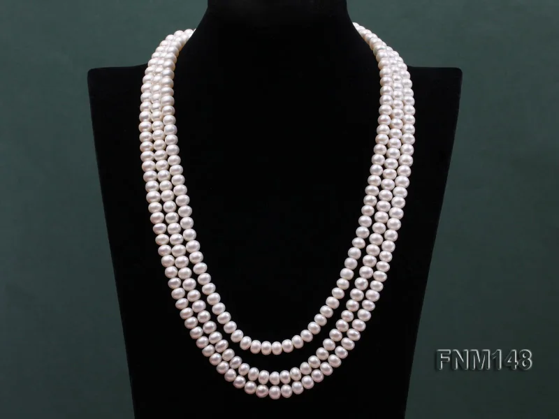 

2019 New Arriver 3 Rows White Color 7-8mm Natural Freshwater Pearl Necklace Jewellery For Women Perfect Mother Day Gift