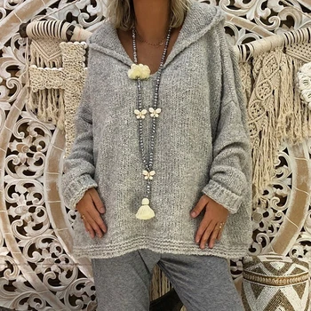 Women Hooded Knit Sweater Fashion V-Neck Tops Loose Solid Pullovers Pull Femme Long Sleeve Autumn Warm Casual
Women Hooded Knit Sweater Fashion V-Neck Tops Loose Solid Pullovers Pull Femme Long Sleeve Autumn Warm Casual
