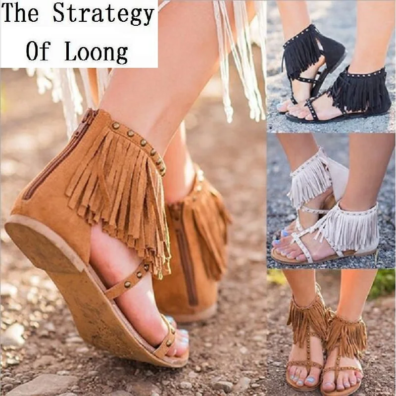 New Summer Fringe Rivets Buckle Plus Size Women Short Shoes Casual Zipper Flat Heels Cover Heel Rome Flip Sandals 20181119
New Summer Fringe Rivets Buckle Plus Size Women Short Shoes Casual Zipper Flat Heels Cover Heel Rome Flip Sandals 20181119