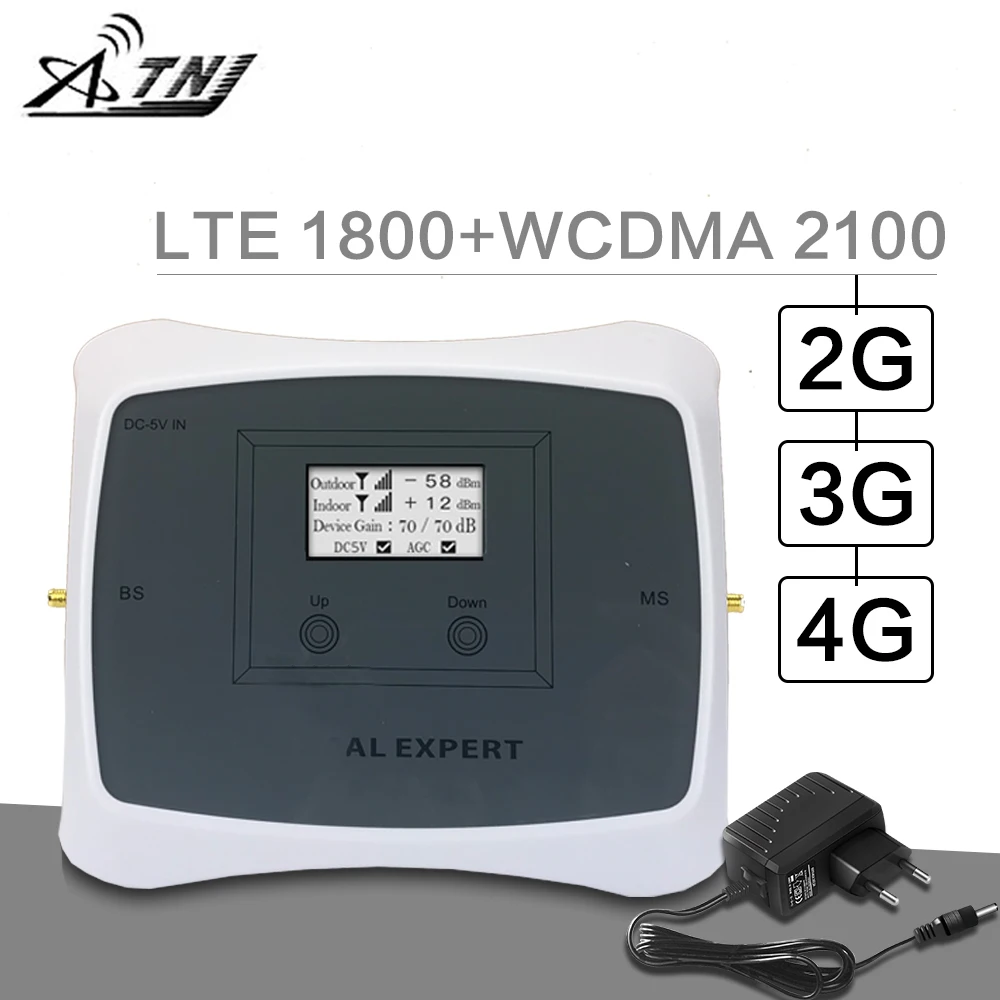 

ATNJ 2G 3G 4G Cellular Signal Booster DCS / LTE 1800 WCDMA 2100 MHz 3G 4G Mobile Signal Repeater Amplifier B1 & B3 LCD Display