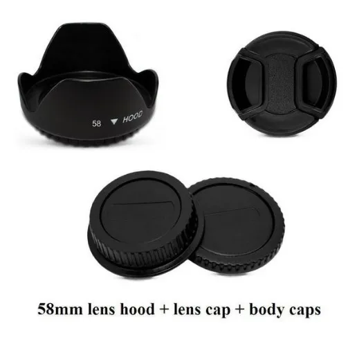 4 in1 58MM Center Pinch Lens Cap + Flower Lens Hood + Camera Body & Rear Lens Cap for Niko D3100 D3200 D5000 D5100 D80 D90 D300
4 in1 58MM Center Pinch Lens Cap + Flower Lens Hood + Camera Body & Rear Lens Cap for Niko D3100 D3200 D5000 D5100 D80 D90 D300