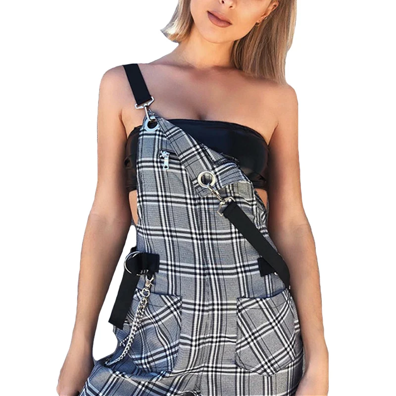 Women Plaid Strap Pants Punk Style Chain Romper Jumpsuit 2018 Summer Sleeveless Overalls Playsuit Grils Fashion Streetwear
Women Plaid Strap Pants Punk Style Chain Romper Jumpsuit 2018 Summer Sleeveless Overalls Playsuit Grils Fashion Streetwear